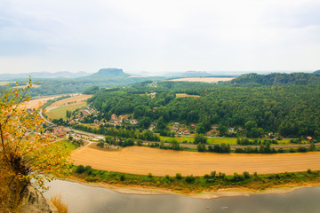 View from old Bastei bridge down on river Elbe in Saxony,Germany