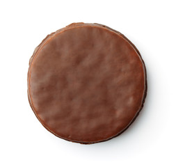 Top view of round chocolate cookie
