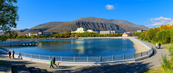 Panoramic landscape of the lake 