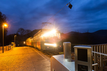 Obraz premium rack railway dragons rock koenigswinter germany in the evening