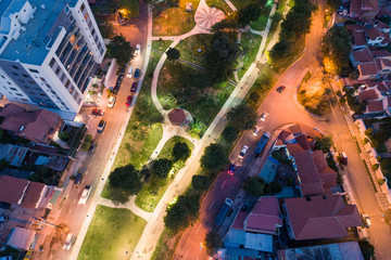 Aerial View of a plaza in Cochabamba, Bolivia at dusk