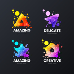 Creative abstract exclusive vector corporate identity logo sign isolated on dark. Premium quality multicolor logotype emblem illustration set. Fashion colorful digital badge design layout bundle.