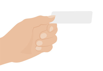 Hand holding white card, isolated on white background
