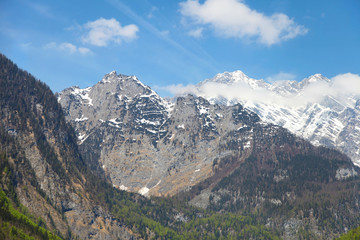 Fototapeta na wymiar French alps mountain peaks covered with fresh snow. Winter landscape