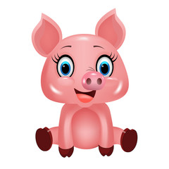 Cute pig isolated on white background, zodiac symbol in the Chinese calendar the of the 2019 Year. Vector