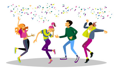 funny people dancing at a party . people are dancing, having fun at a party. Gorizontal illustration.