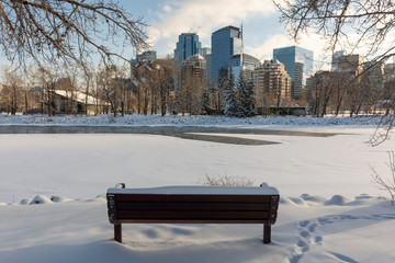 Snowy view of Calgary downtown in Winter