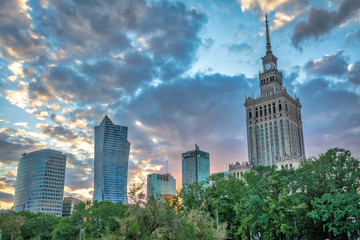 Fototapeta na wymiar Dramatic sky over the Palace of Culture and Science -