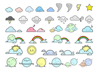 Cute weather icons set. Vector illustration.