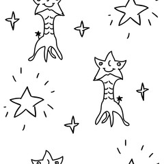 Cute  monsters. Black and white funny monster illustration for kids, boys, girls. Vector pattern for pyjamas, textile, fabric, t-shirt, underwear