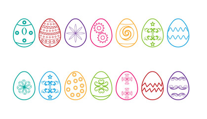 Colourful pastel painted Easter eggs on the white background