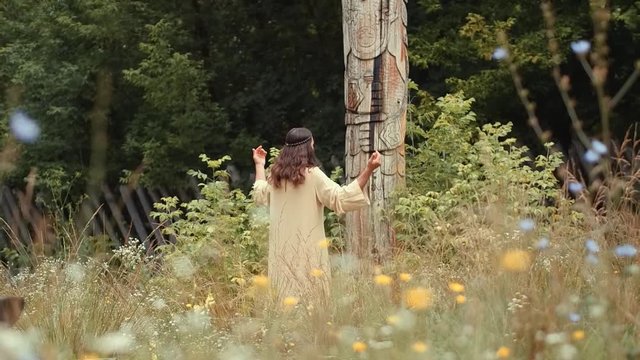 An ancient Slavic pagan city built of wood, excellent scenery for a historical film, old wooden churches and houses, an orthodox cross, summer time, no people in the frame, old Kiev