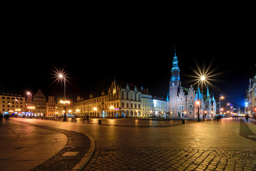 Obraz premium Panorama of Wroclaw, view on the market square and surroundings - Wroclaw, Poland