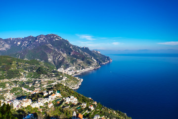 Naklejka na ściany i meble Panoramic aerial view of Maiori, the Amalfi Coast in Italy