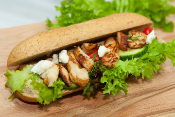 Homemade grilled chicken sandwich.