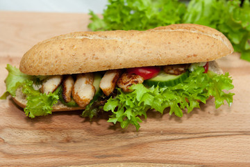 Homemade grilled chicken sandwich.