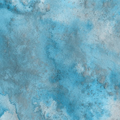 Blue watercolor winter texture with abstract washes and brush strokes on the white paper background. Frozen look.