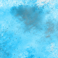 Blue watercolor winter texture with abstract washes and brush strokes on the white paper background.