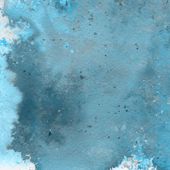 Blue watercolor winter texture with abstract washes and brush strokes on the white paper background.