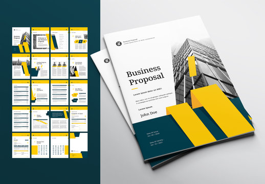 Business Proposal Layout with Teal and Yellow Accents