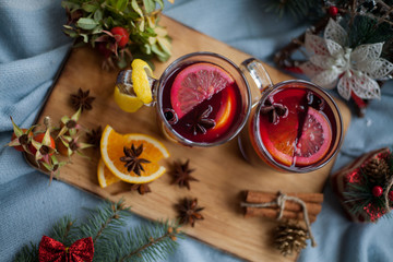 Delicious Christmas drink of red wine, citrus and spices