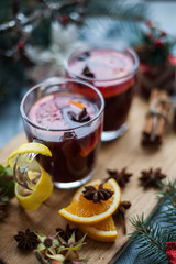 mulled wine with spices and oranges
