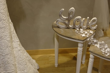 written love near wedding dress
