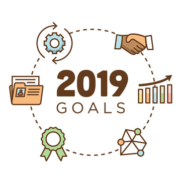 2019 Goals Vector graphic with the year 2019 and artistically styled images