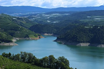 Fototapeta premium Italy, Trentino: Panoramic of Santa Giustina lake.