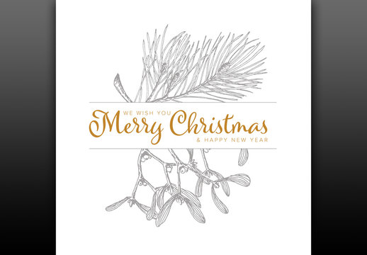 Christmas Card Layout with Handdrawn Illustrations