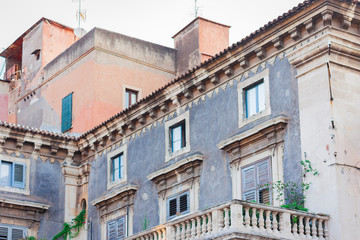 Traditional architecture of Catania, Sicily, facade of ancient building