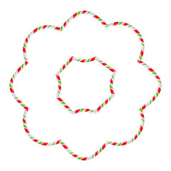 Candy Cane Frame Border Flower Shape. Vector christmas outline design isolated on white background