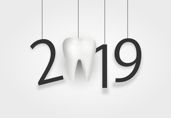 happy new year 2019. 2019 with tooth sign