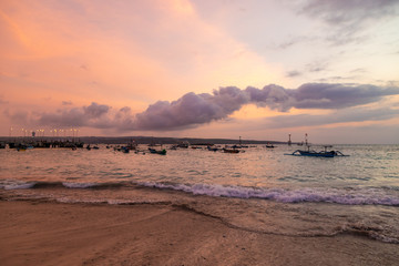 Sunset at Jimbaran beach. Bali's southwestern coast, Indonesia.