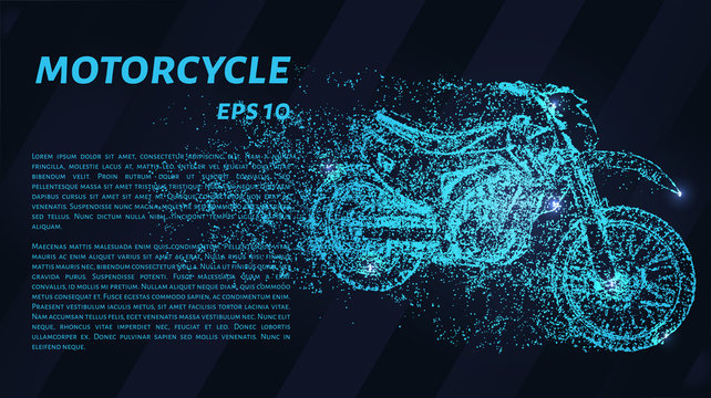 Motorcycle of blue glowing dots. Motorcycle of the particles. Vector illustration.