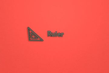 Text Ruler with brown 3D illustration and red background
