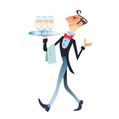 waiter carries champagne