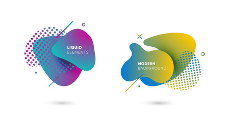 Dynamical colored graphic elements. Gradient abstract banners with flowing liquid shapes. Template for the design of a logo, flyer or presentation. Vector illustration.
