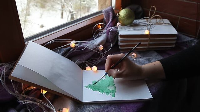 Sketch hand art drawing of x-mas tree with merry Christmas