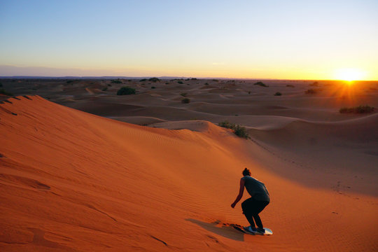 Sahara desert, sandboarding, sandboard, Morocco, Africa, desert tour