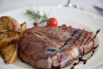 grilled beef steak with vegetables