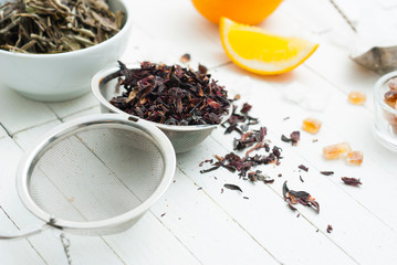 Tea, sugar, lemon