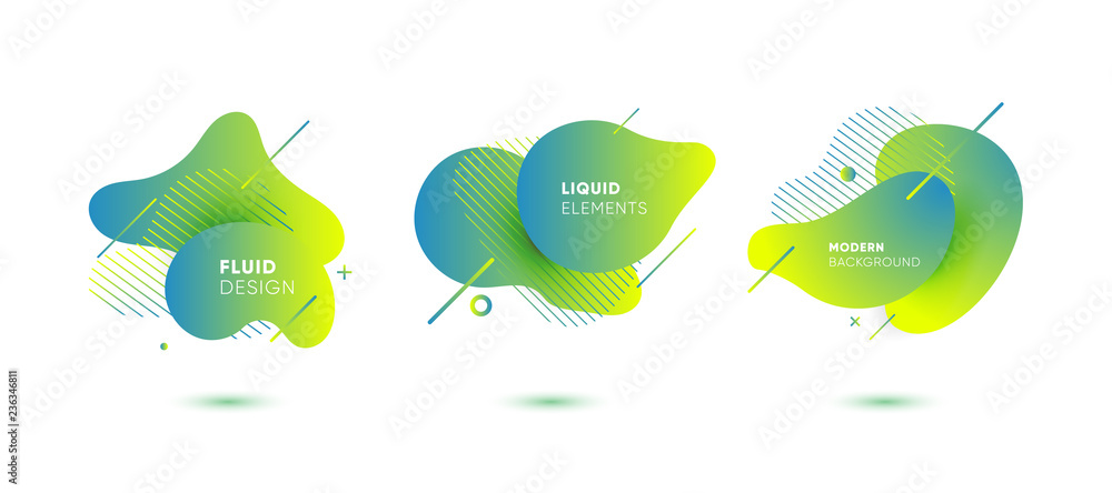 Wall mural dynamical colored graphic elements. gradient abstract banners with flowing liquid shapes. template f