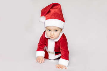 Happy child Santa on white background