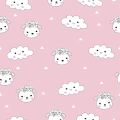 Cute cartoon sheeps and clouds