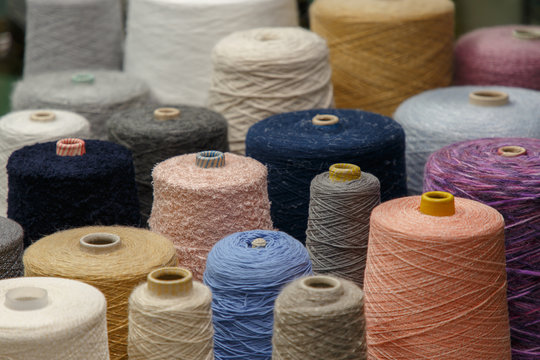 Colorful Yarn On Spool At The Knitting Factory.