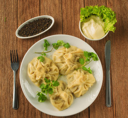 Khinkali with lamb and spices