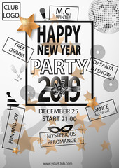 Fototapeta na wymiar Happy New Year Party 2019 Card for your Party.