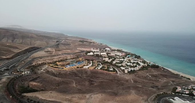 Aerial view of a seaside resort in Fuerteventura, Canary Islands, Spain