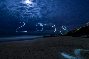2019 writing in the night at the coast Happy new year